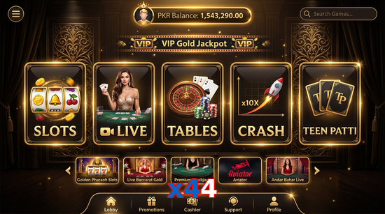 Main screen of X44 casino page for PK players