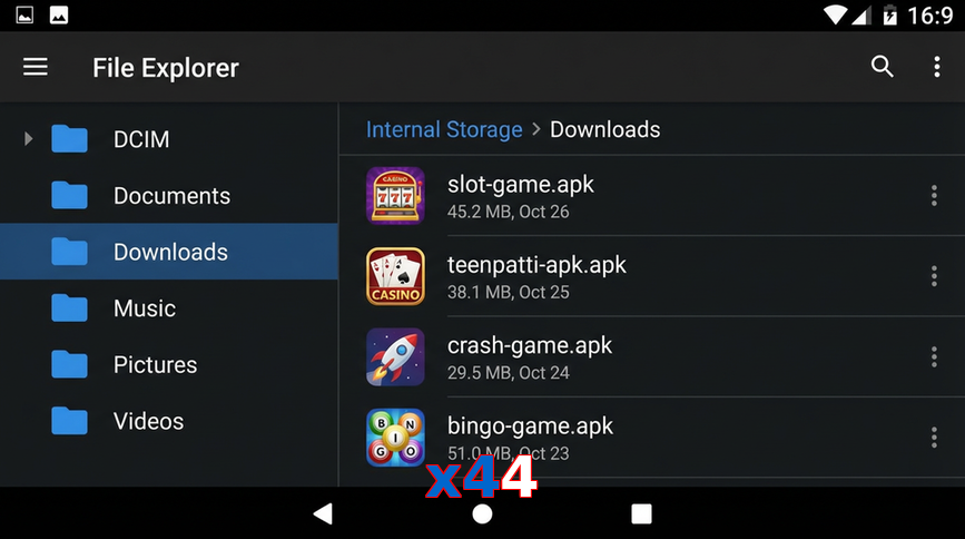 Main screen of X44 gameapk page for PK players